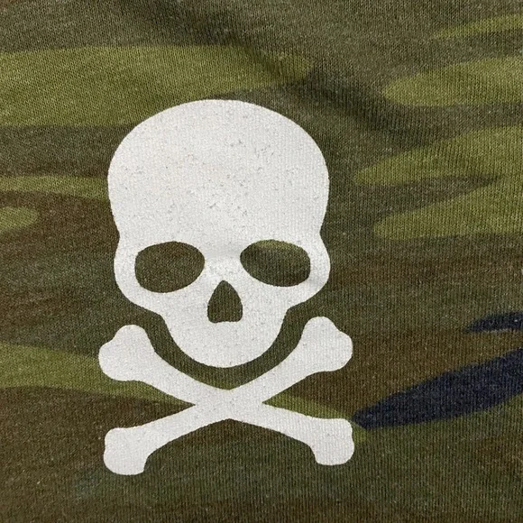 Aviator Nation T-shirt Womens Large Camo Skull Cross Bones Crop Retro Crew - Picture 4 of 9